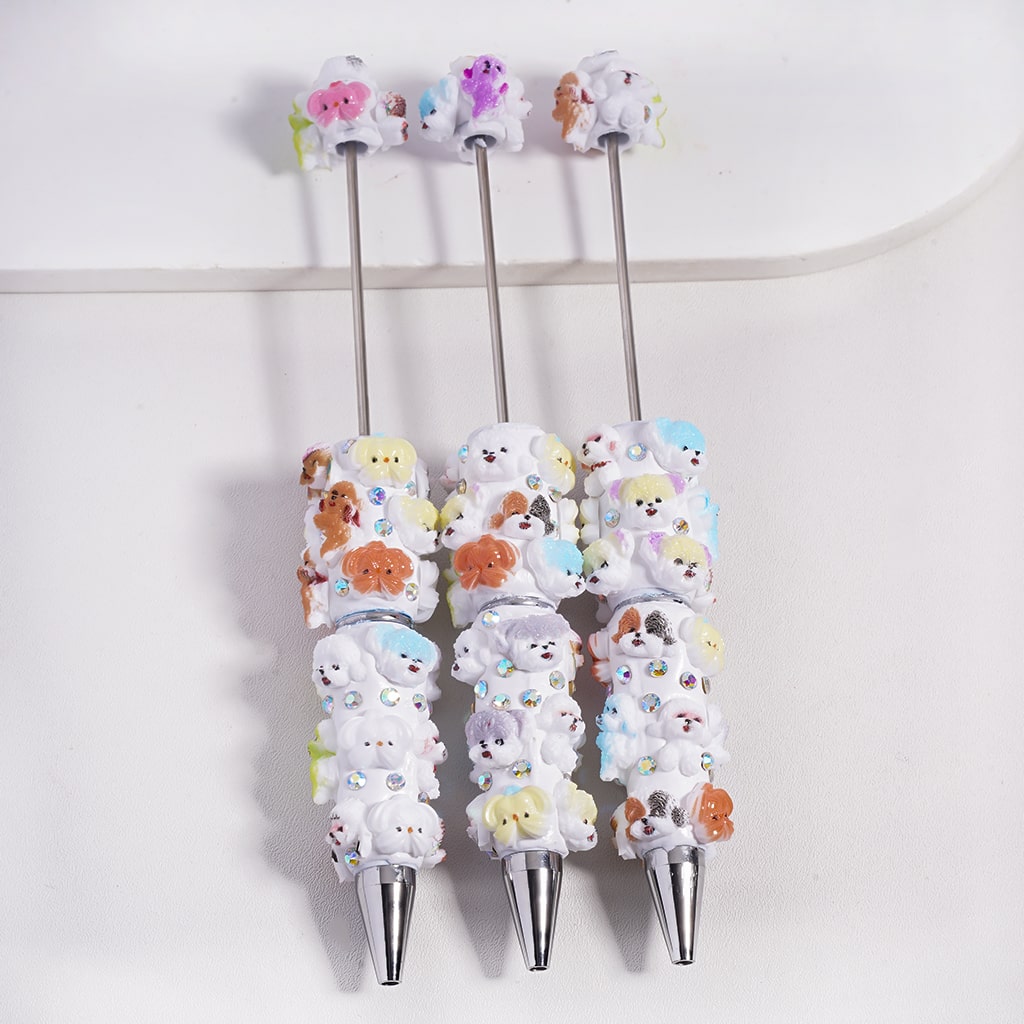 Beadable Clay Pen with Cute Dog Puppy Series and AB Rhinestones