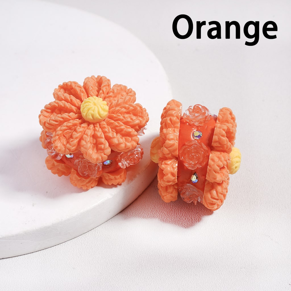 Clay Beads Solid Colored Flower with Knit Patterns and Clear Rose Flowers, AB Rhinestones, 23*28MM, Multi-Color