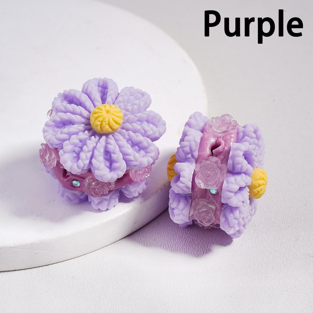 Clay Beads Solid Colored Flower with Knit Patterns and Clear Rose Flowers, AB Rhinestones, 23*28MM, Multi-Color