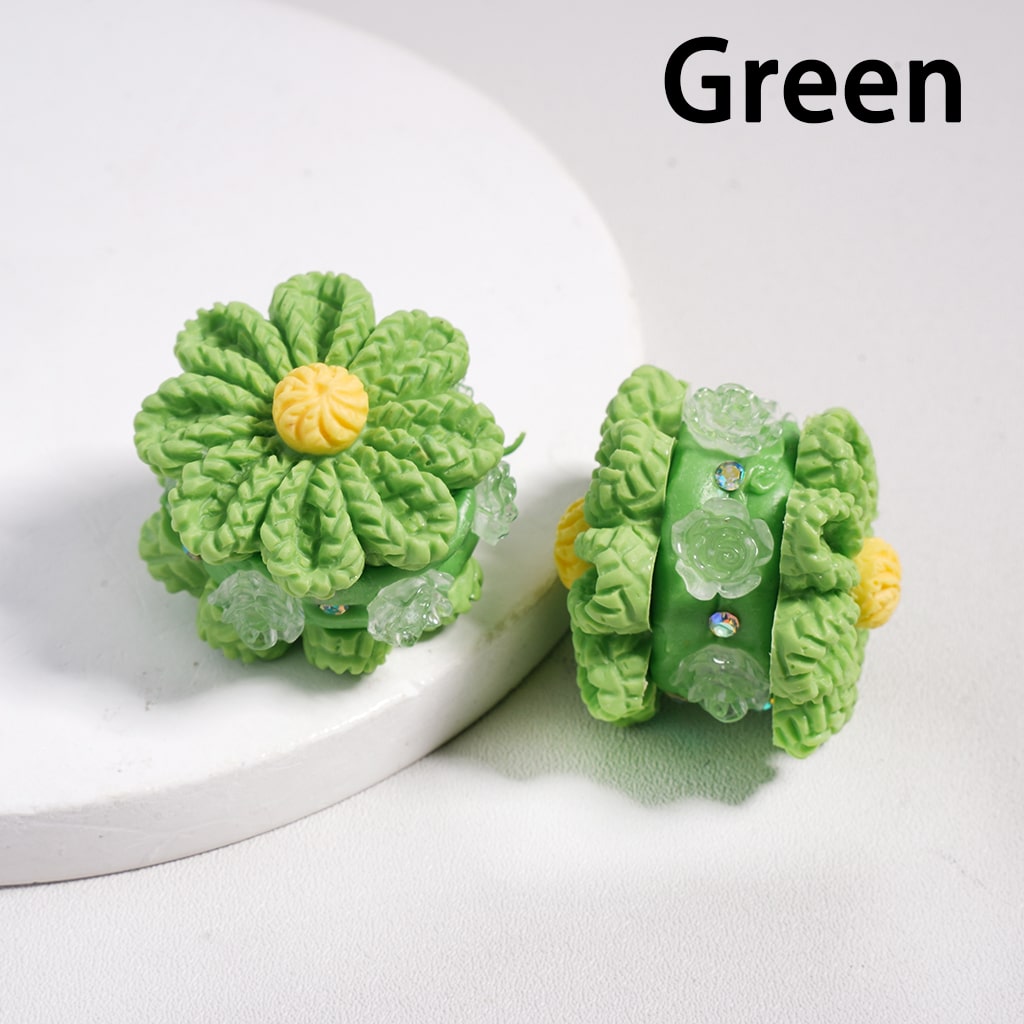 Clay Beads Solid Colored Flower with Knit Patterns and Clear Rose Flowers, AB Rhinestones, 23*28MM, Multi-Color