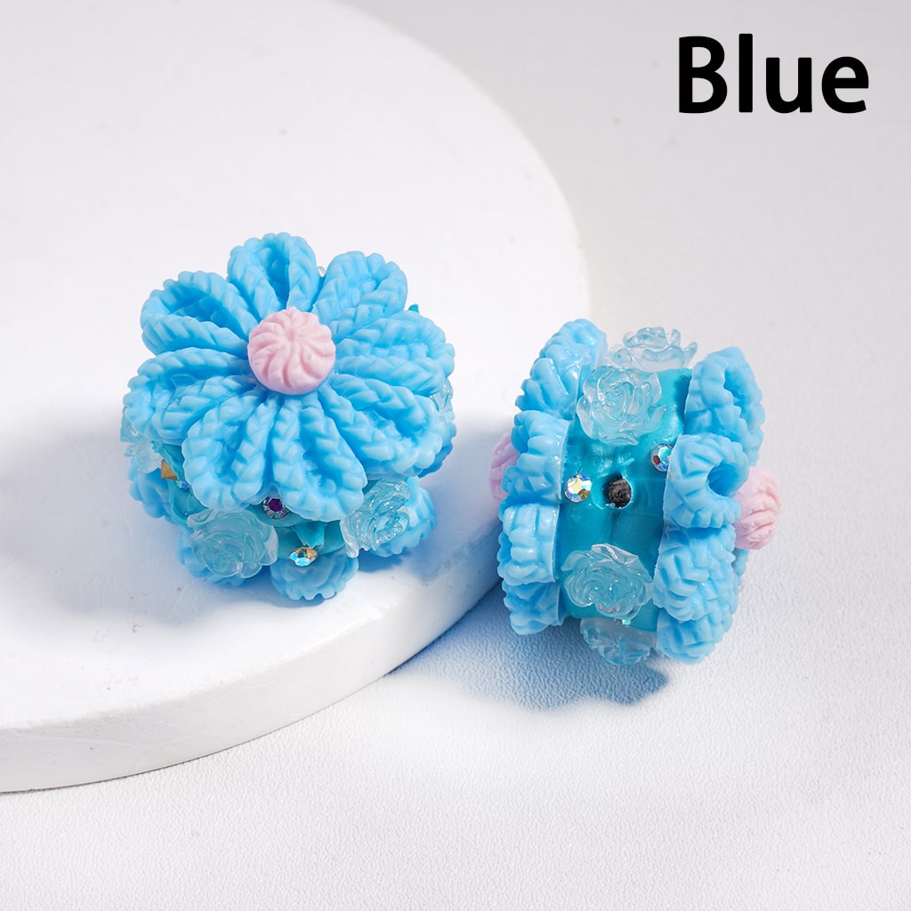 Clay Beads Solid Colored Flower with Knit Patterns and Clear Rose Flowers, AB Rhinestones, 23*28MM, Multi-Color