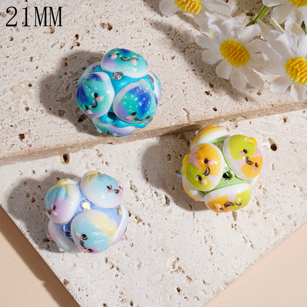 21MM - Clay Beads with Three-Color Gradient Dumpling and AB Rhinestones, Multi-Color, Random Mix