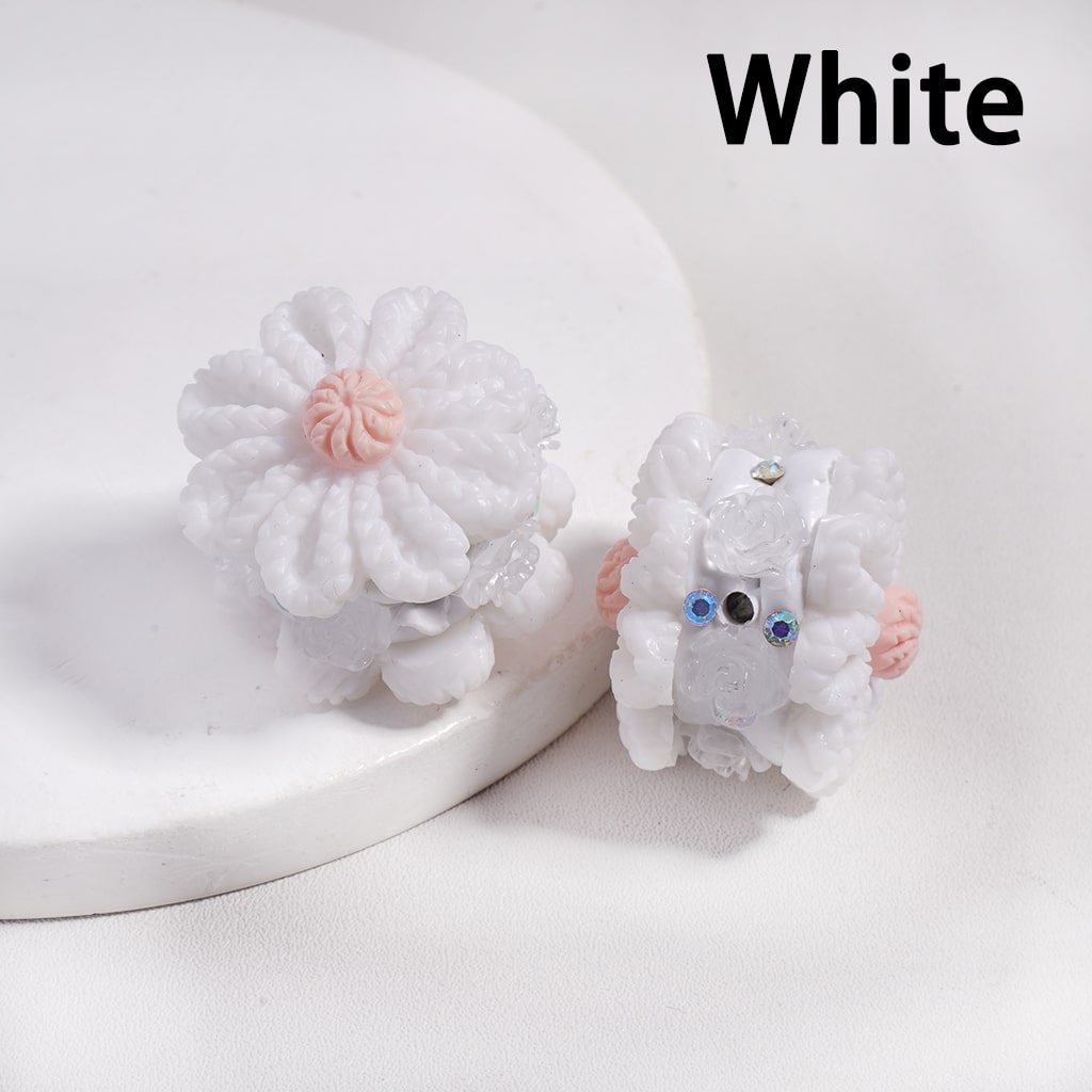 Clay Beads Solid Colored Flower with Knit Patterns and Clear Rose Flowers, AB Rhinestones, 23*28MM, Multi-Color