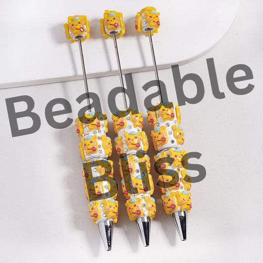 Beadable Clay Pen with Cute Yellow Monster Electric Character and AB Rhinestones