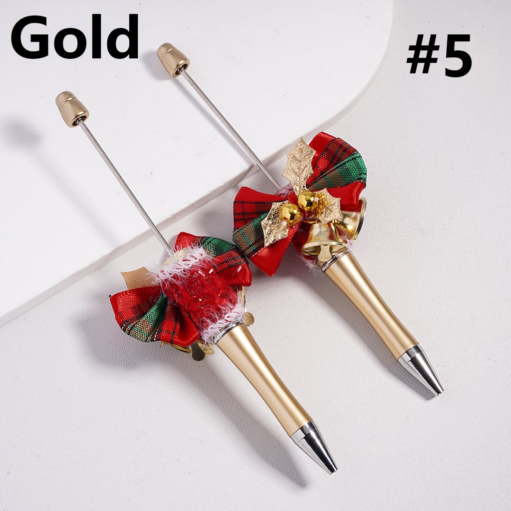 Beadable Christmas Theme Pen with Bowtie Bell Leaf in Solid Color