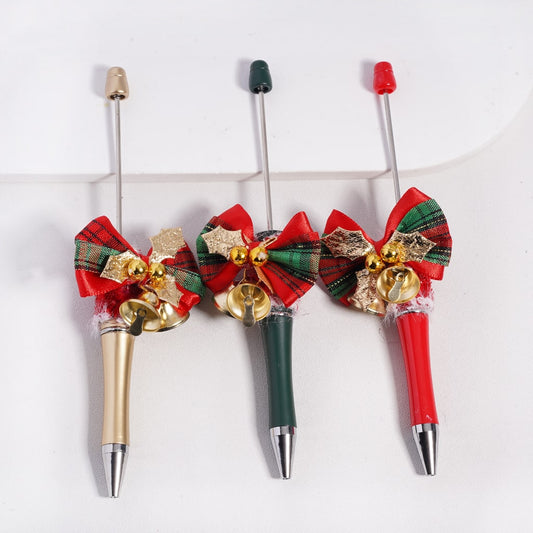 Beadable Christmas Theme Pen with Bowtie Bell Leaf in Solid Color