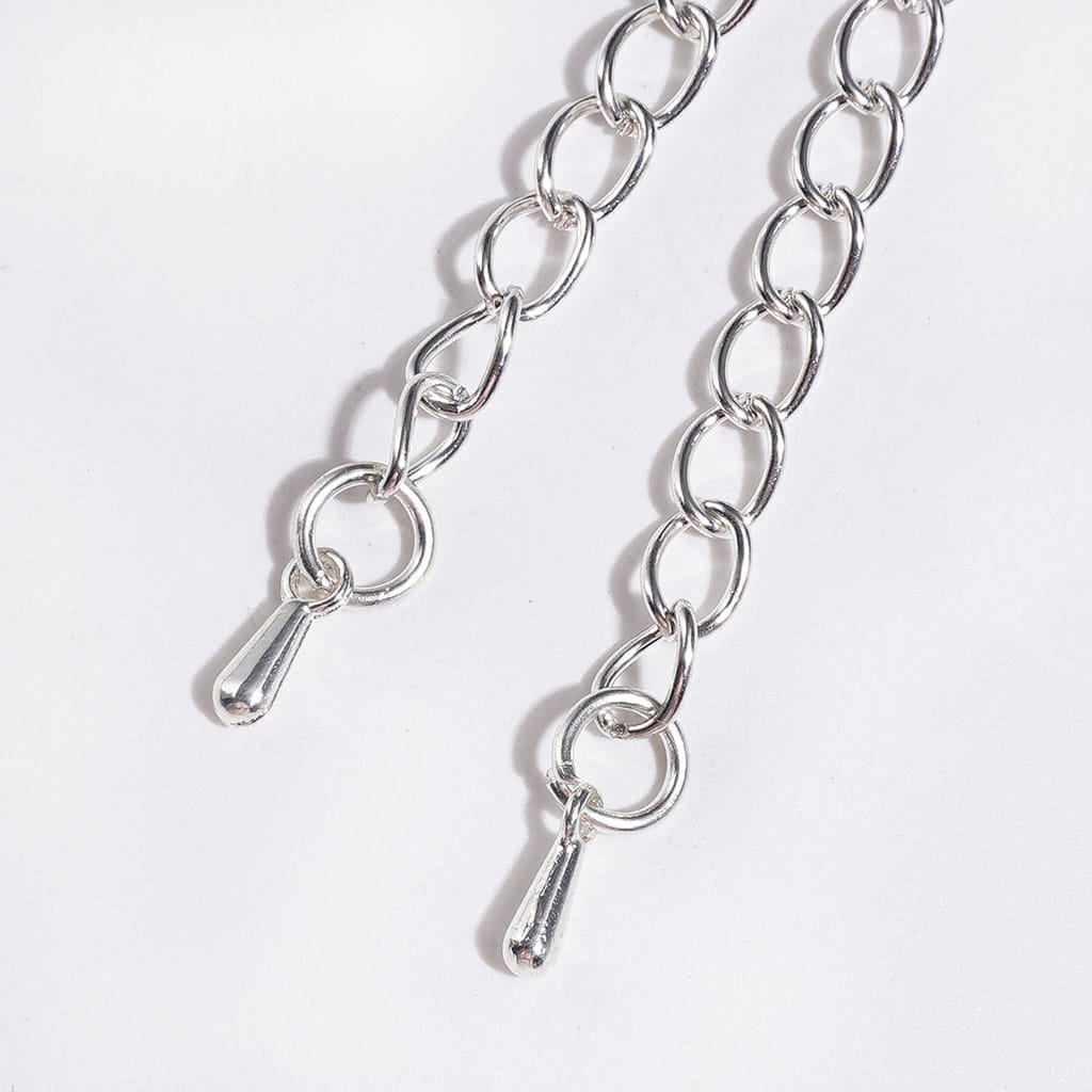 Alloy Bail Loop Beads with Charm Pendants Shiny Snowflake Crystal, Four Leaf Clover Design with Metal Tassel Chains, Length 95MM, Multi-Color, for Earring Jewelry Accessories