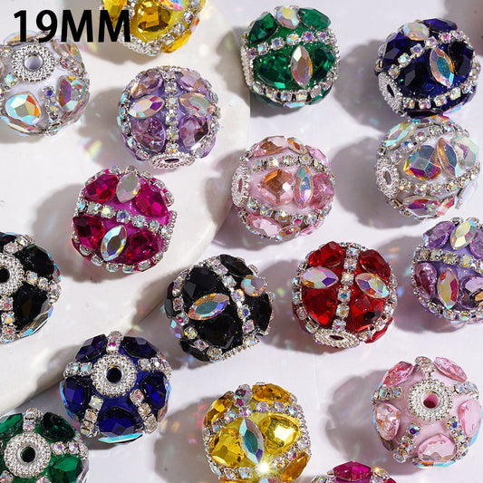 19MM - Handmade Acrylic Beads with AB Marquise Cut & Double Heart Crystal, AB Rhinestones Chains & Silver Metal Base, Multicolor, Random Mix