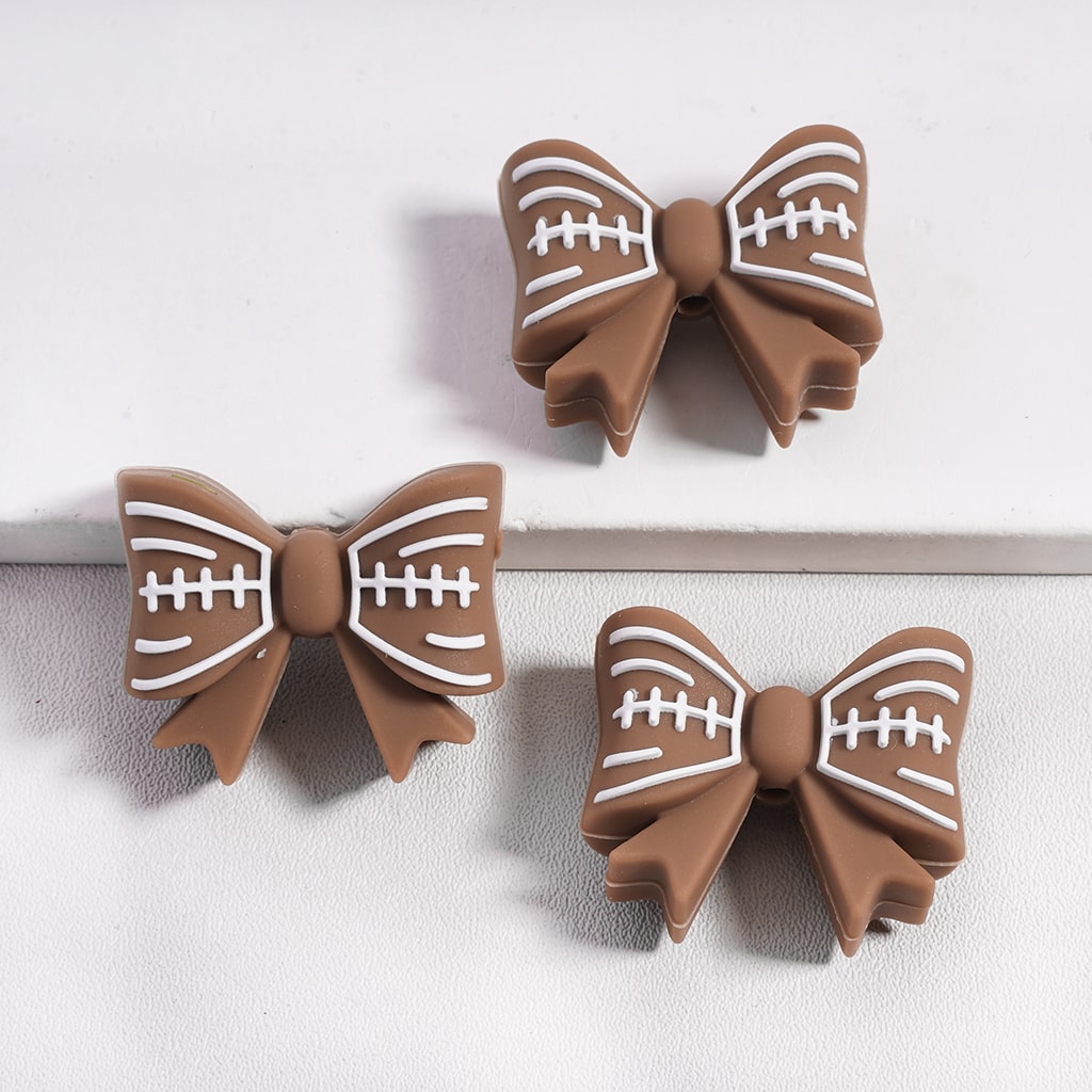 Silicone Focal Beads 3D American Football Series, Brown Gnomes Bowtie Finger