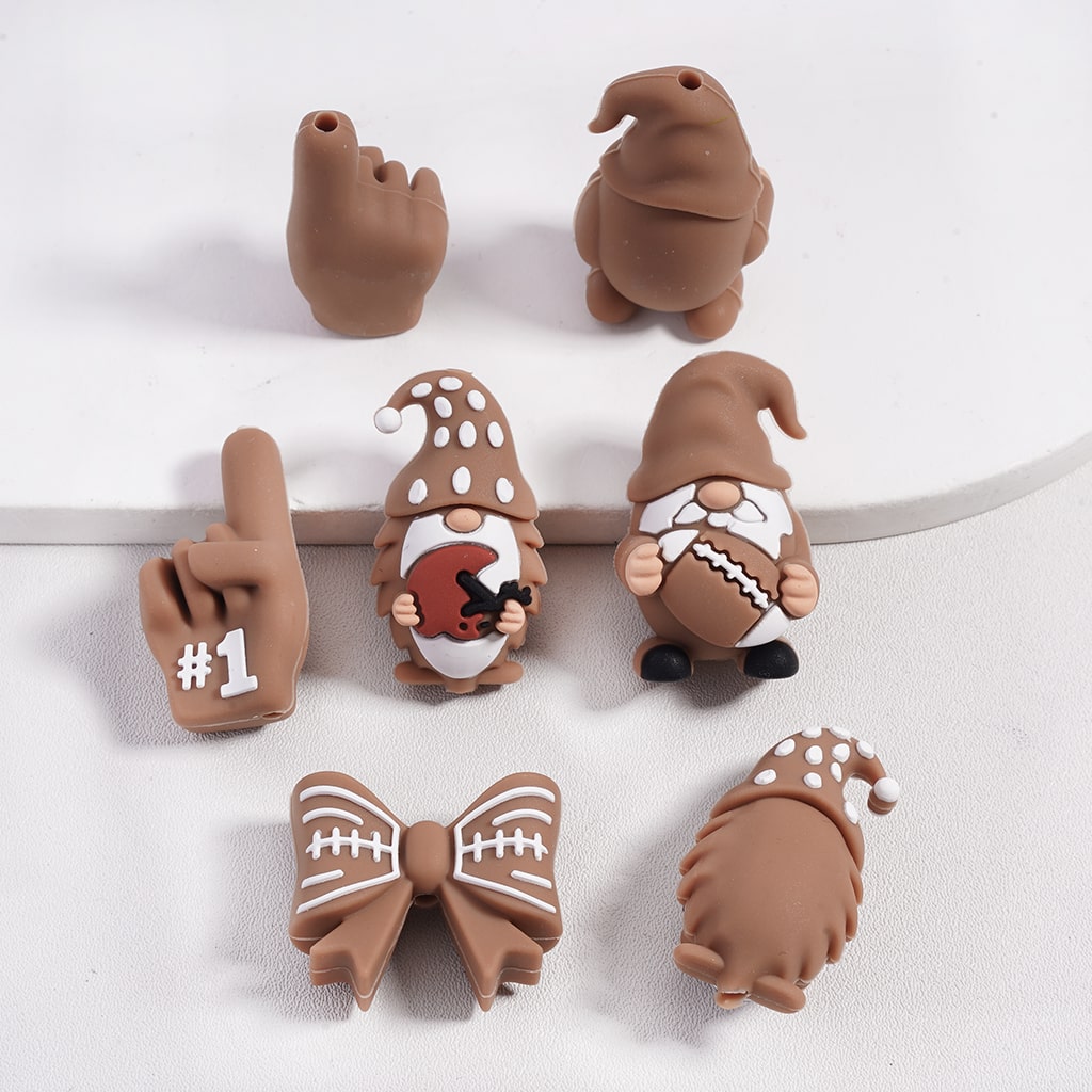 Silicone Focal Beads 3D American Football Series, Brown Gnomes Bowtie Finger