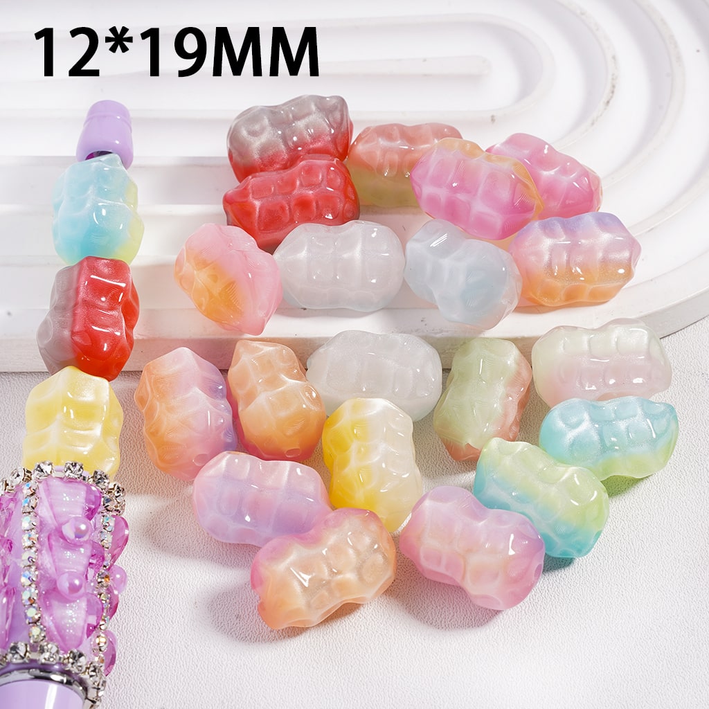 Acrylic Beads Ombre Color Cat Eye Style Peanut Shape, 12*19MM, Multi-Color, Random Mix
