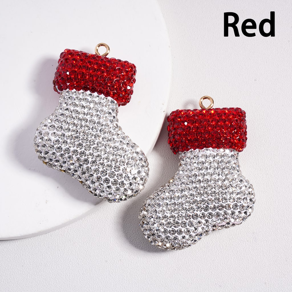 Clay Keychain Pendant Large-Sized Christmas Stocking, Jewelry Accessories w Rhinestones, Multi-Color, 37*49MM