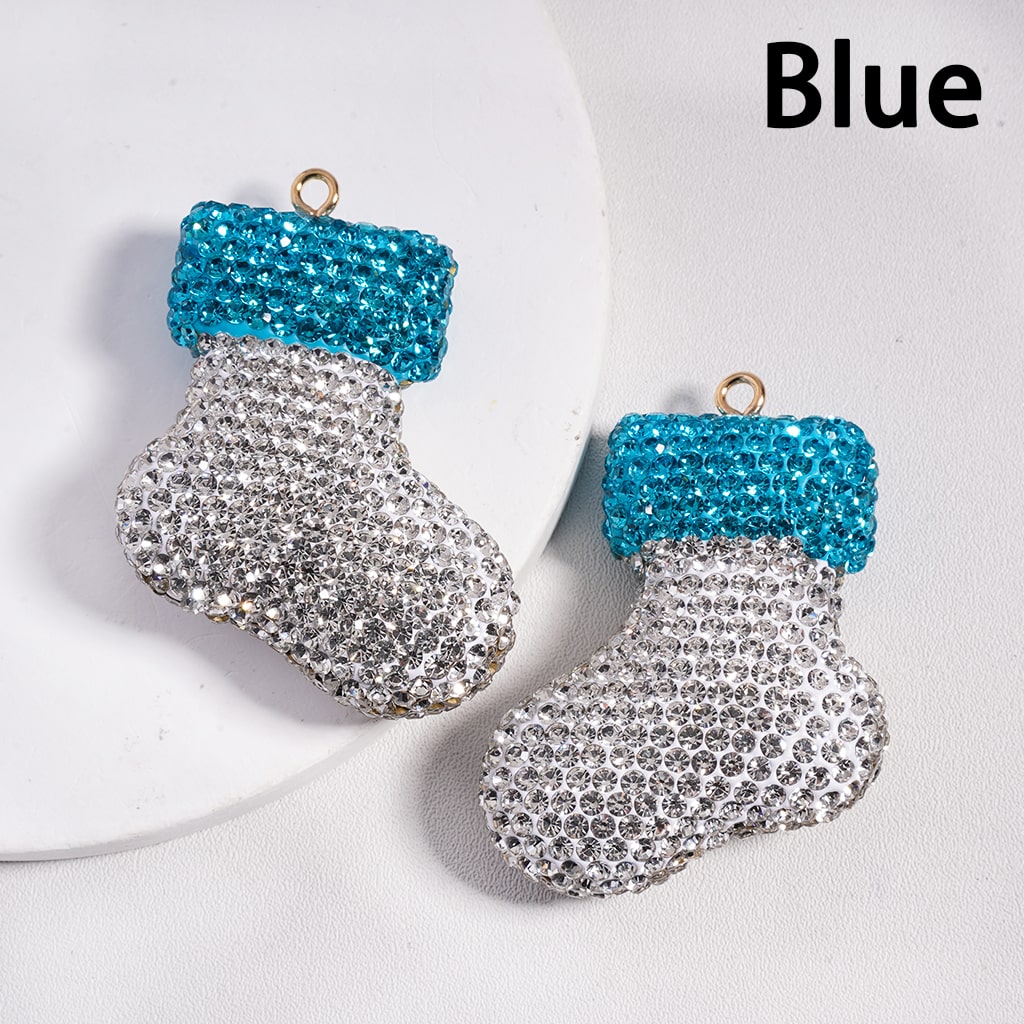 Clay Keychain Pendant Large-Sized Christmas Stocking, Jewelry Accessories w Rhinestones, Multi-Color, 37*49MM