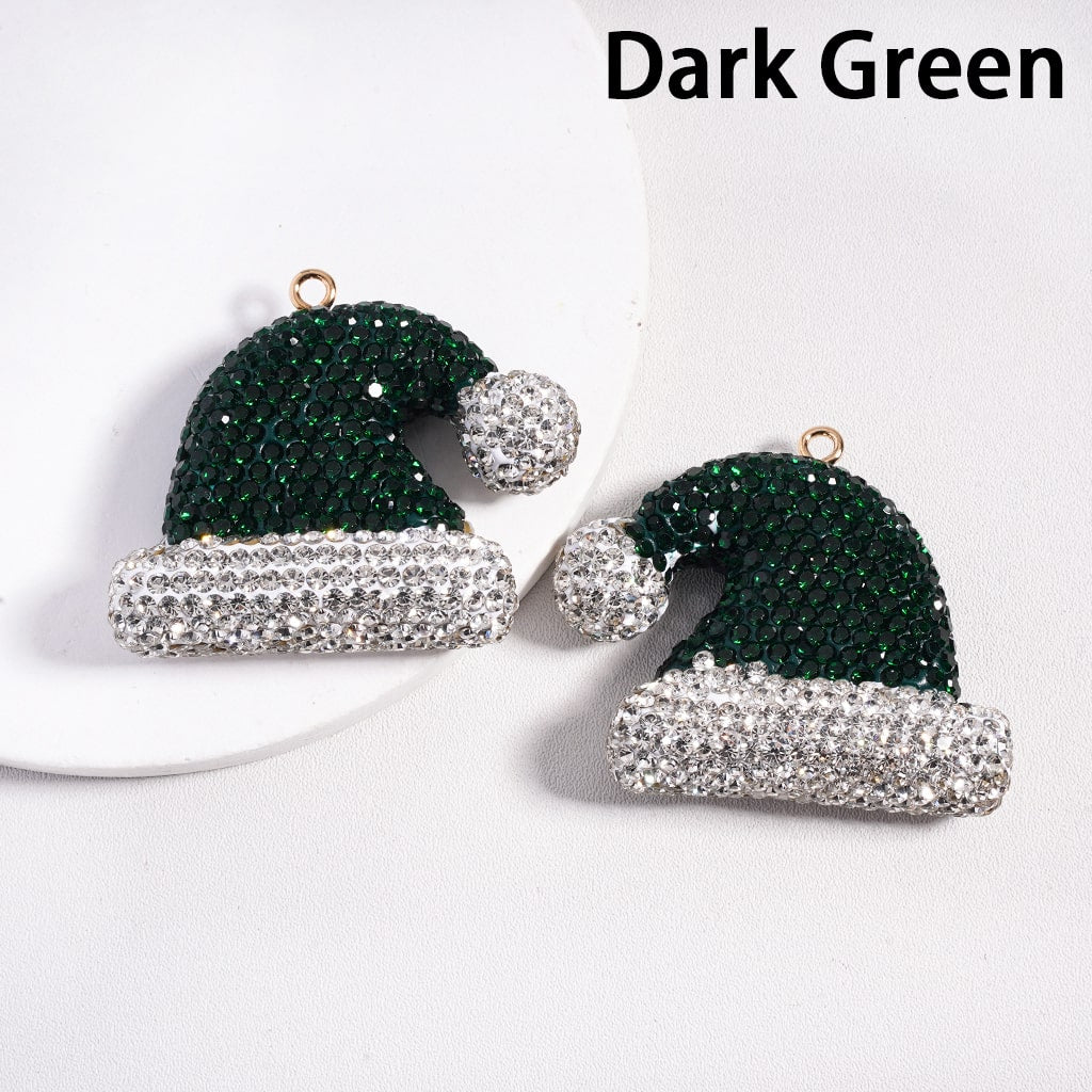 Clay Keychain Pendant Large-Sized Christmas Hat, Jewelry Accessories w Rhinestones, Multi-Color, 40*48MM