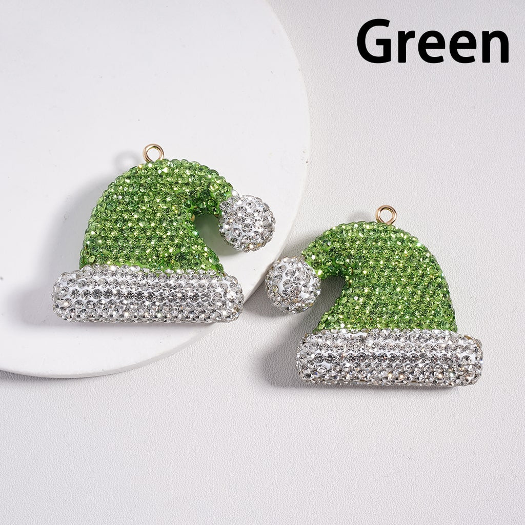 Clay Keychain Pendant Large-Sized Christmas Hat, Jewelry Accessories w Rhinestones, Multi-Color, 40*48MM