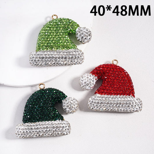 Clay Keychain Pendant Large-Sized Christmas Hat, Jewelry Accessories w Rhinestones, Multi-Color, 40*48MM