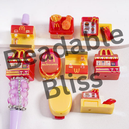 Acrylic Beads UV Coating Fast Food Series, French Fries Hamburger Box Random Mix