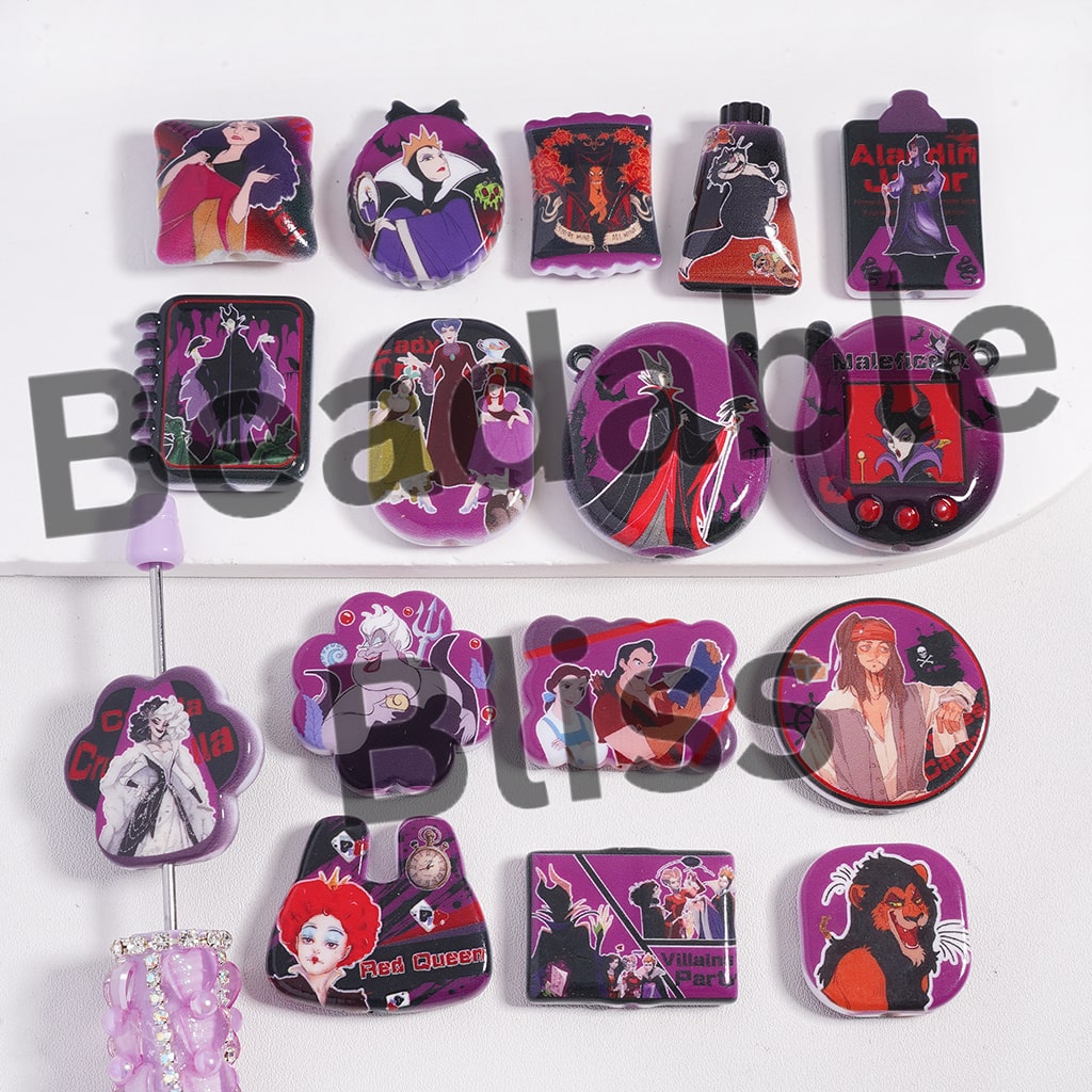 Acrylic Beads Pendant Villain Characters Series Double Side Prints, Random Mix