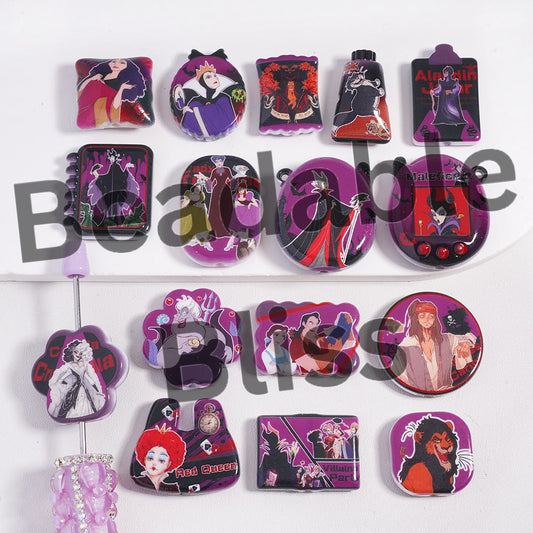 Acrylic Beads Pendant Villain Characters Series Double Side Prints, Random Mix