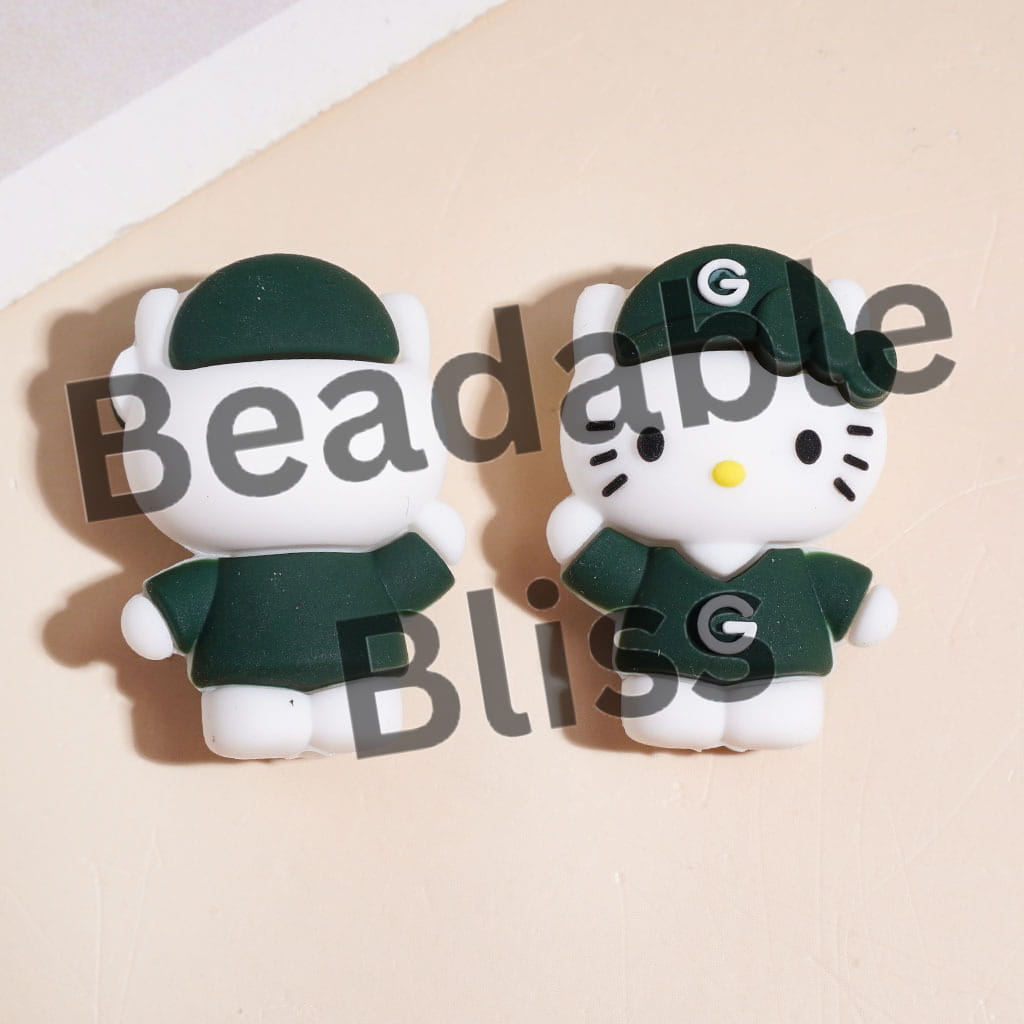 3D Cute Cat Character with American Green Bay Football Uniform, Red and Green