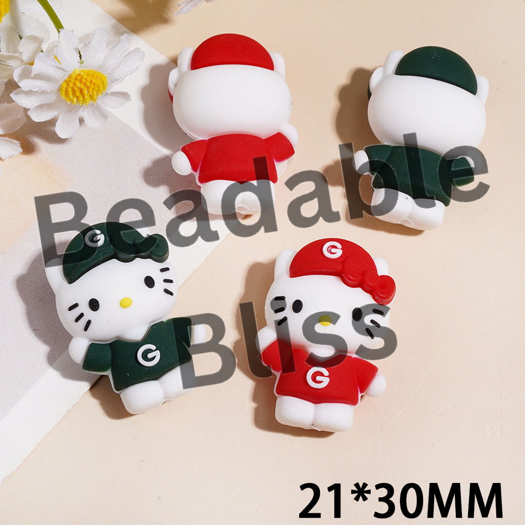 3D Cute Cat Character with American Green Bay Football Uniform, Red and Green