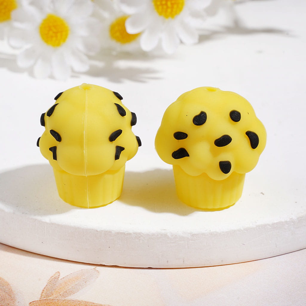 Silicone Focal Beads 3D Dessert Cupcake with Black Spots, 20*22MM, Assorted Colors
