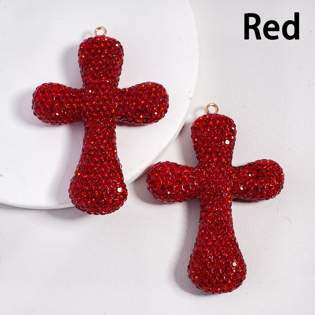 Clay Keychain Pendant Large-Sized Cross, Jewelry Accessories with Rhinestones, 47*68MM, Multi-Color