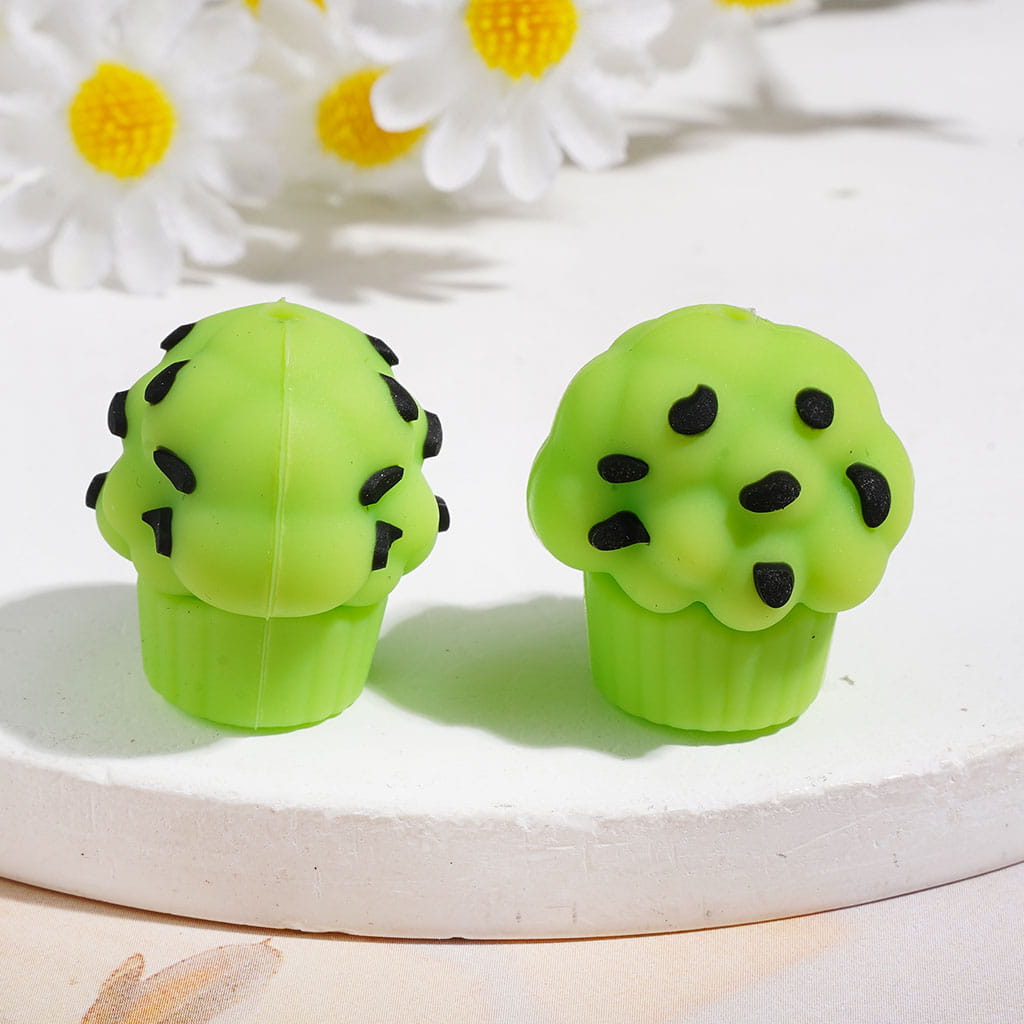 Silicone Focal Beads 3D Dessert Cupcake with Black Spots, 20*22MM, Assorted Colors