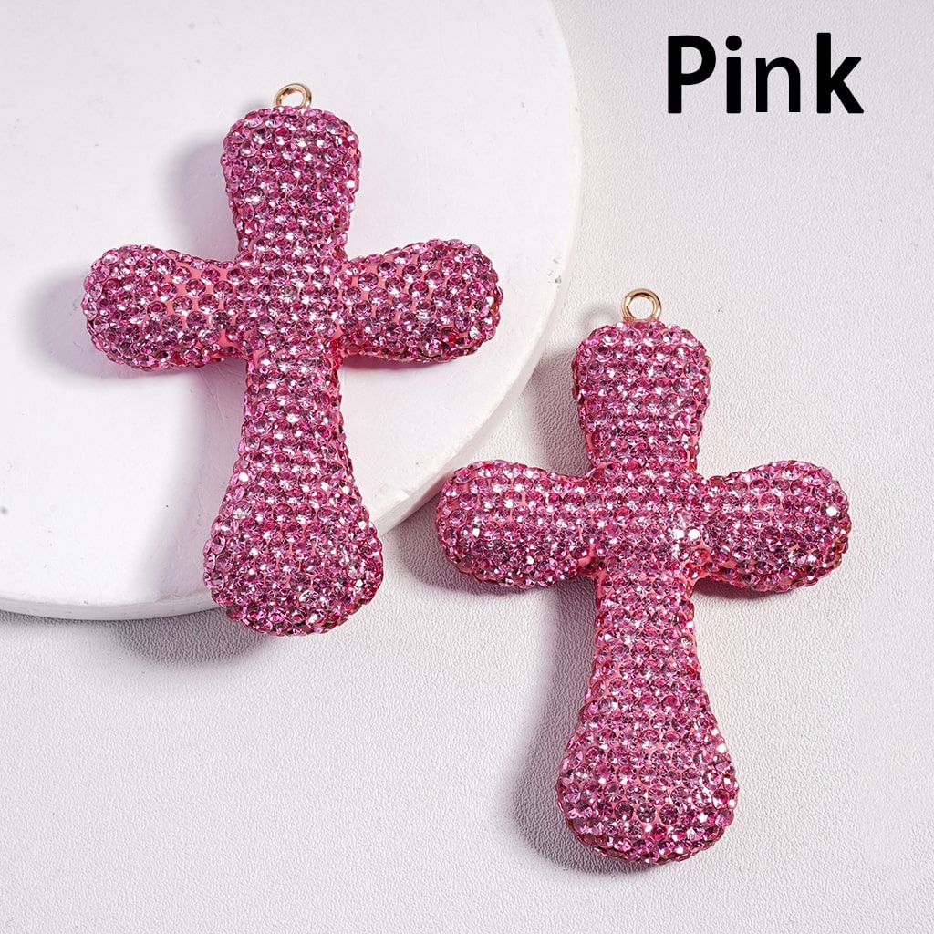 Clay Keychain Pendant Large-Sized Cross, Jewelry Accessories with Rhinestones, 47*68MM, Multi-Color