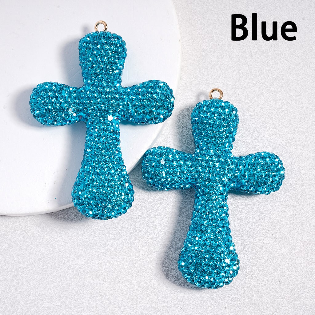Clay Keychain Pendant Large-Sized Cross, Jewelry Accessories with Rhinestones, 47*68MM, Multi-Color