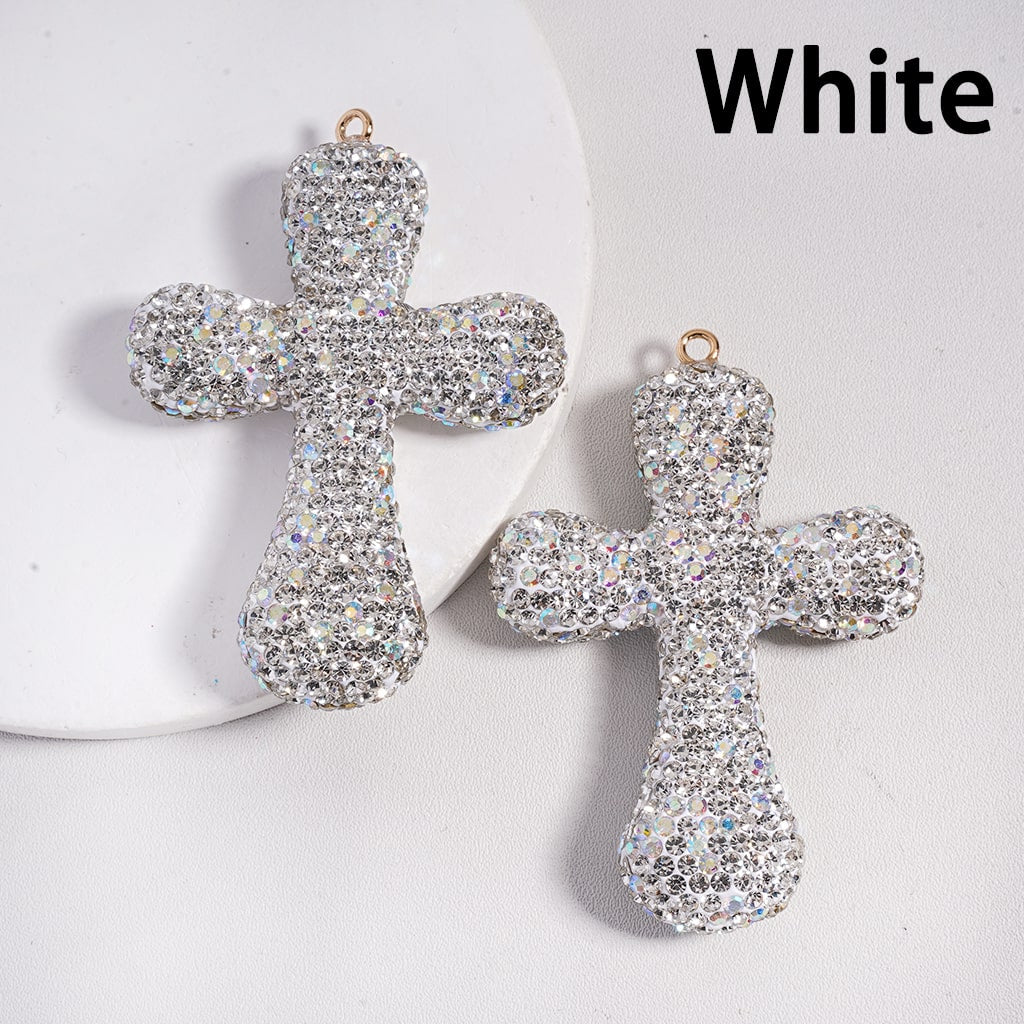 Clay Keychain Pendant Large-Sized Cross, Jewelry Accessories with Rhinestones, 47*68MM, Multi-Color