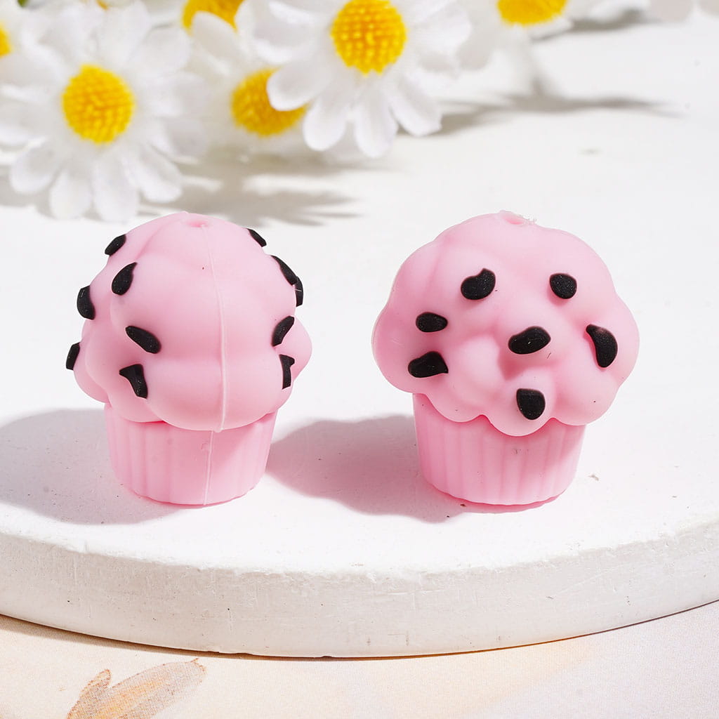Silicone Focal Beads 3D Dessert Cupcake with Black Spots, 20*22MM, Assorted Colors