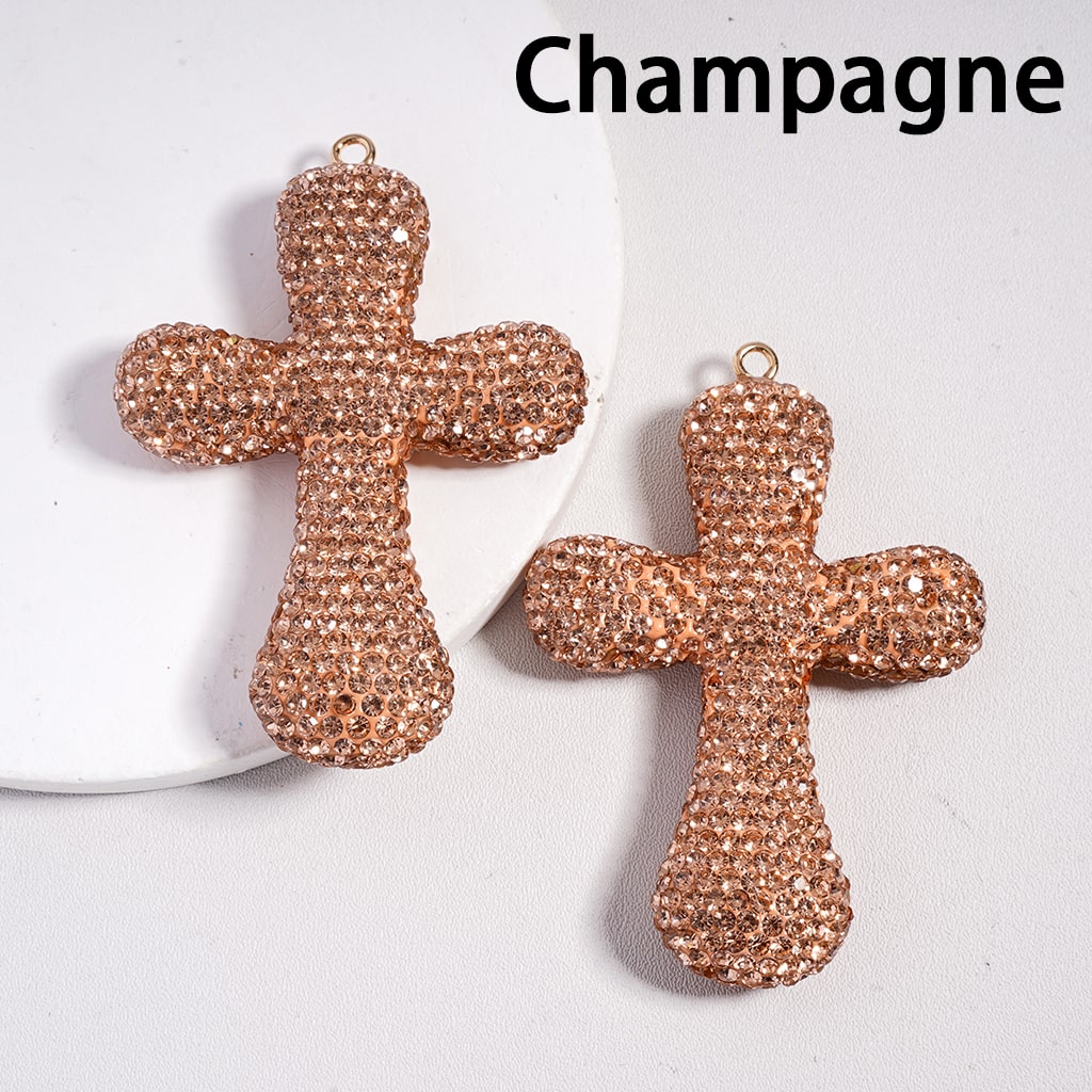 Clay Keychain Pendant Large-Sized Cross, Jewelry Accessories with Rhinestones, 47*68MM, Multi-Color