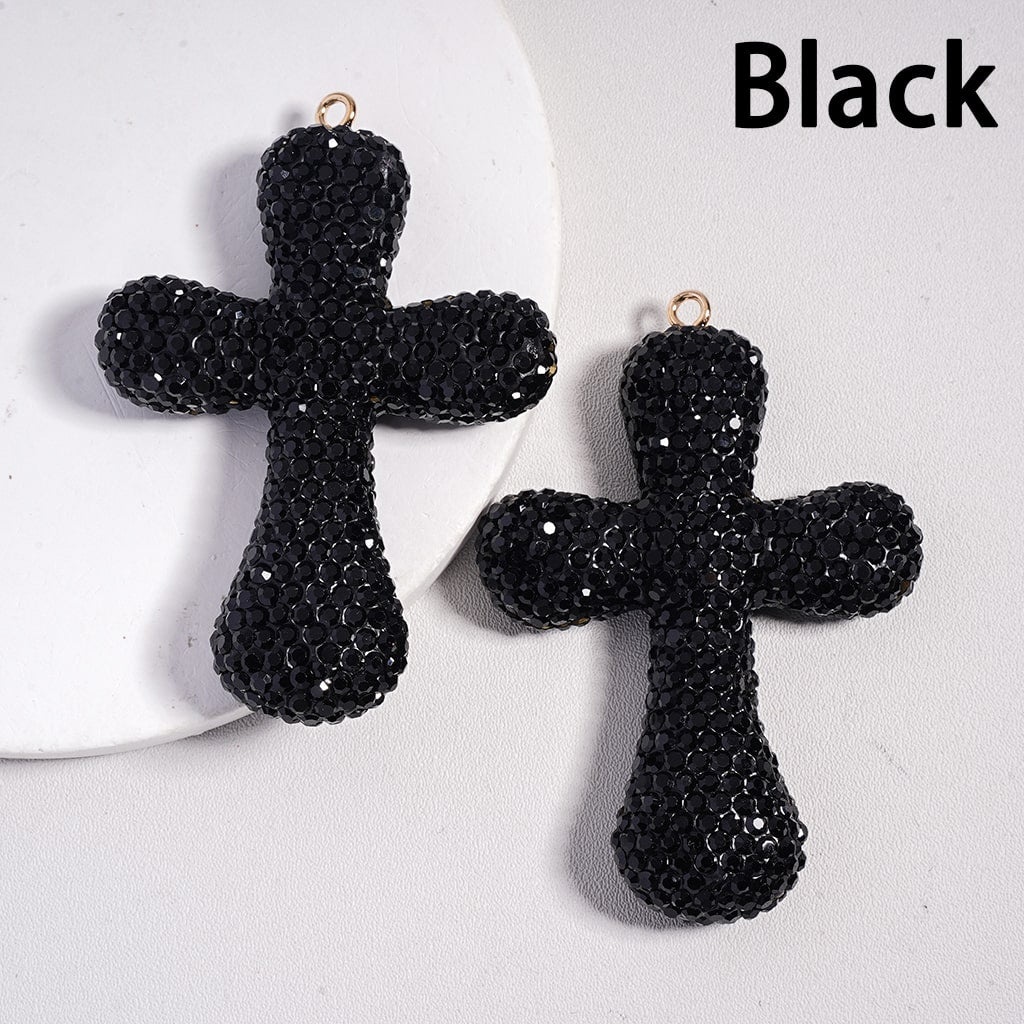 Clay Keychain Pendant Large-Sized Cross, Jewelry Accessories with Rhinestones, 47*68MM, Multi-Color