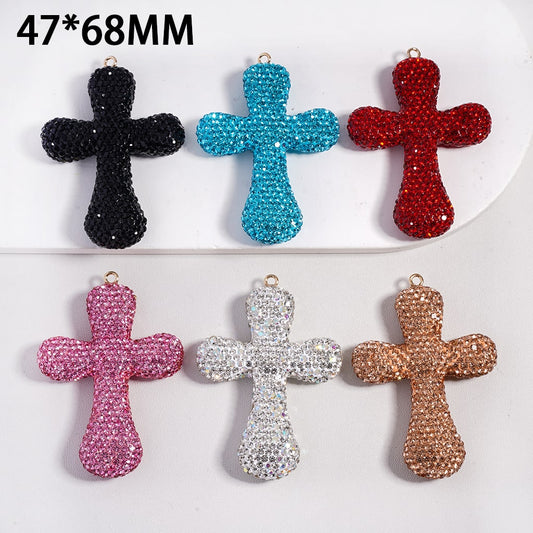 Clay Keychain Pendant Large-Sized Cross, Jewelry Accessories with Rhinestones, 47*68MM, Multi-Color