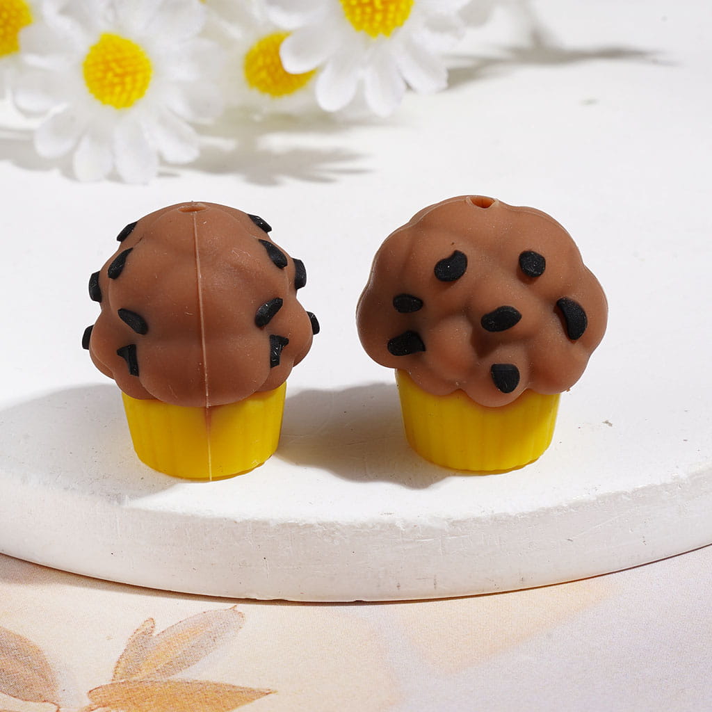 Silicone Focal Beads 3D Dessert Cupcake with Black Spots, 20*22MM, Assorted Colors