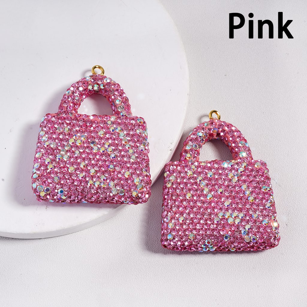 Clay Keychain Pendant Large-Sized Bag, Jewelry Accessories with Rhinestones, 40*51MM, Multi-Color