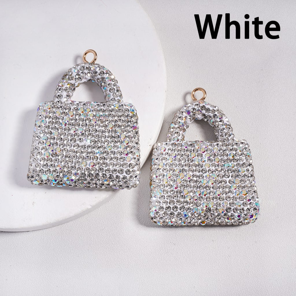 Clay Keychain Pendant Large-Sized Bag, Jewelry Accessories with Rhinestones, 40*51MM, Multi-Color