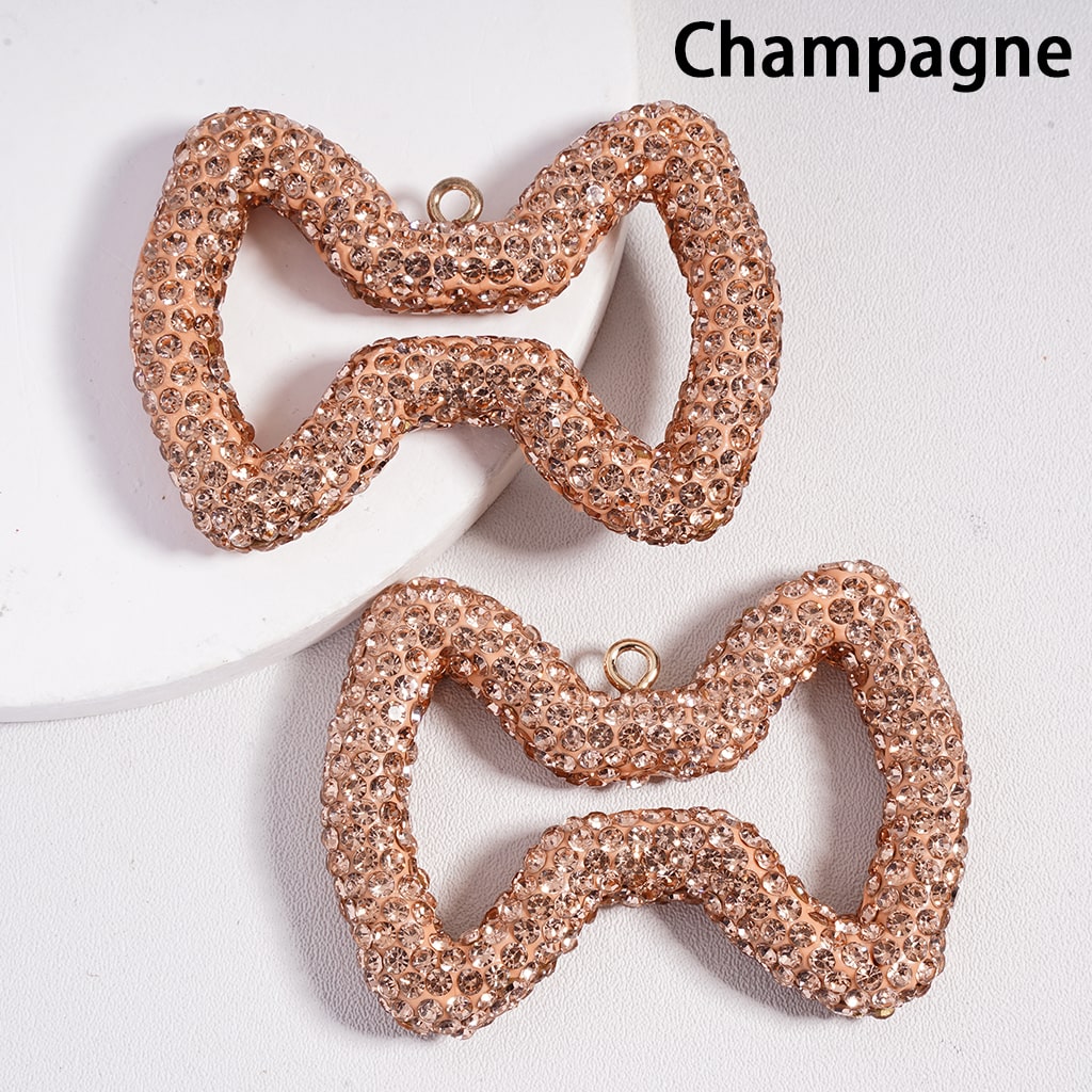 Clay Keychain Pendant Large-Sized Hollowed-Out Bowtie, Jewelry Accessories with Rhinestones, 40*56MM
