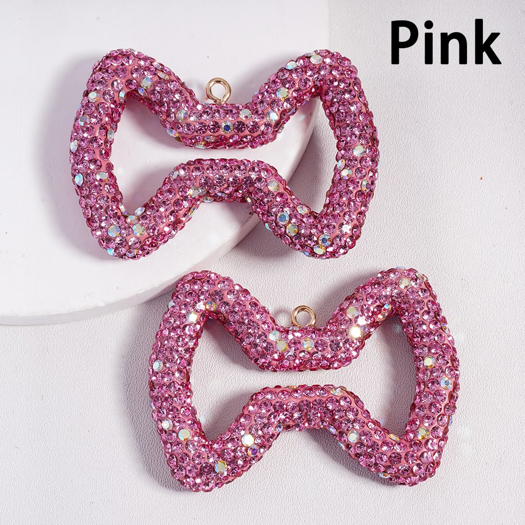 Clay Keychain Pendant Large-Sized Hollowed-Out Bowtie, Jewelry Accessories with Rhinestones, 40*56MM