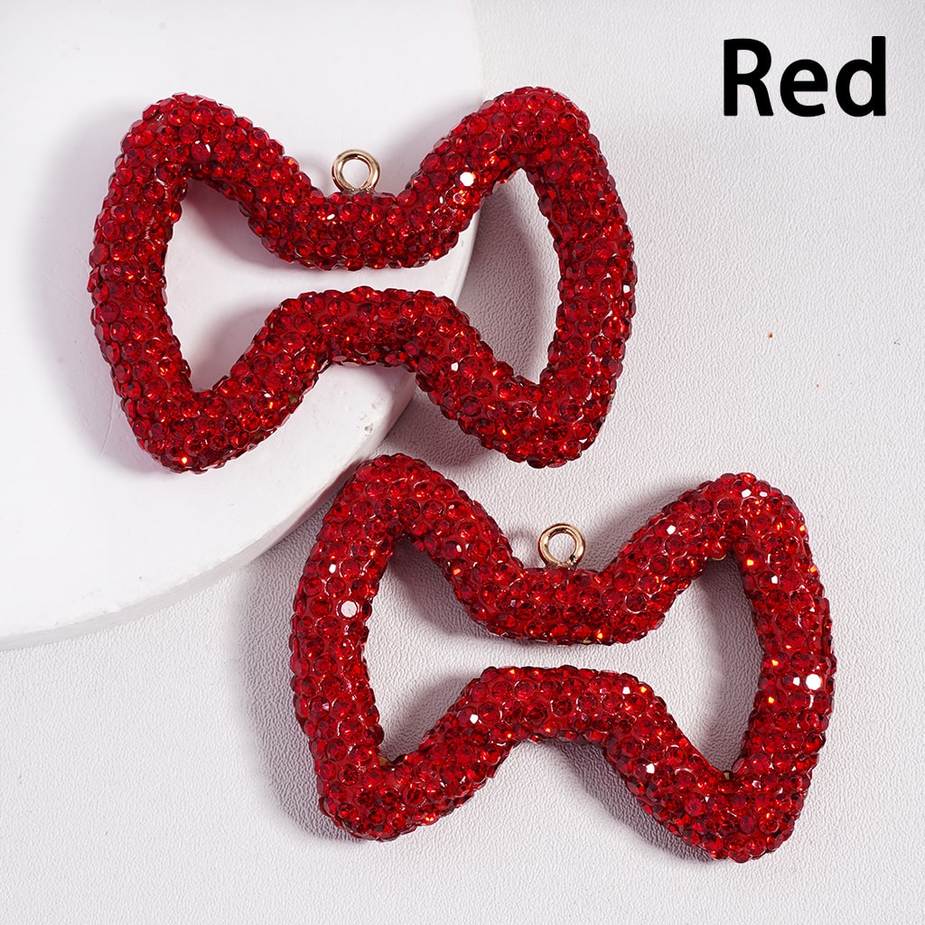 Clay Keychain Pendant Large-Sized Hollowed-Out Bowtie, Jewelry Accessories with Rhinestones, 40*56MM