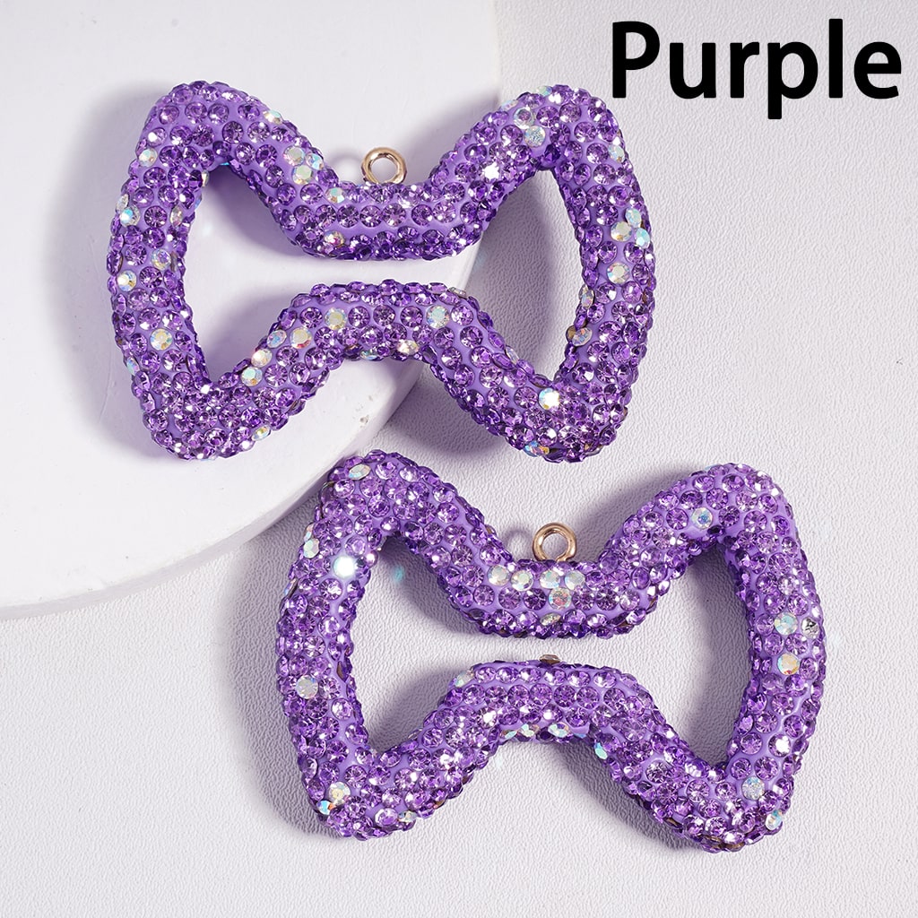 Clay Keychain Pendant Large-Sized Hollowed-Out Bowtie, Jewelry Accessories with Rhinestones, 40*56MM