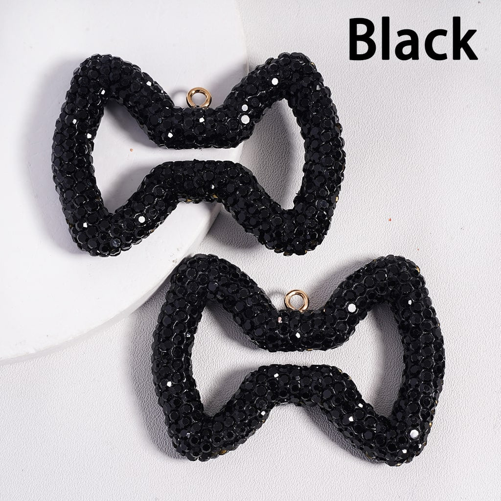 Clay Keychain Pendant Large-Sized Hollowed-Out Bowtie, Jewelry Accessories with Rhinestones, 40*56MM