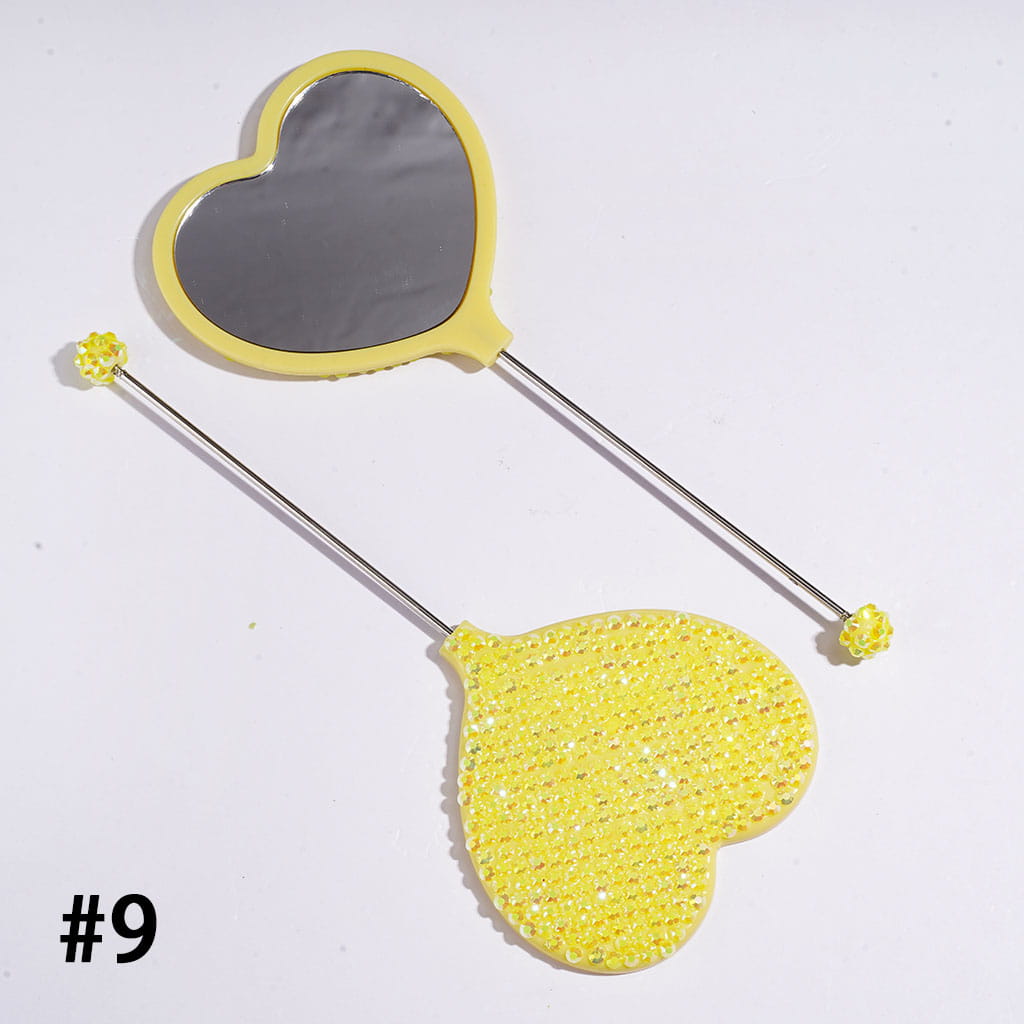 DIY Beadable Heart Shape Mirror with Sparkling AB Rhinestones, Hand-Held Make Up Mirror, 162MM Long, Multi-Color