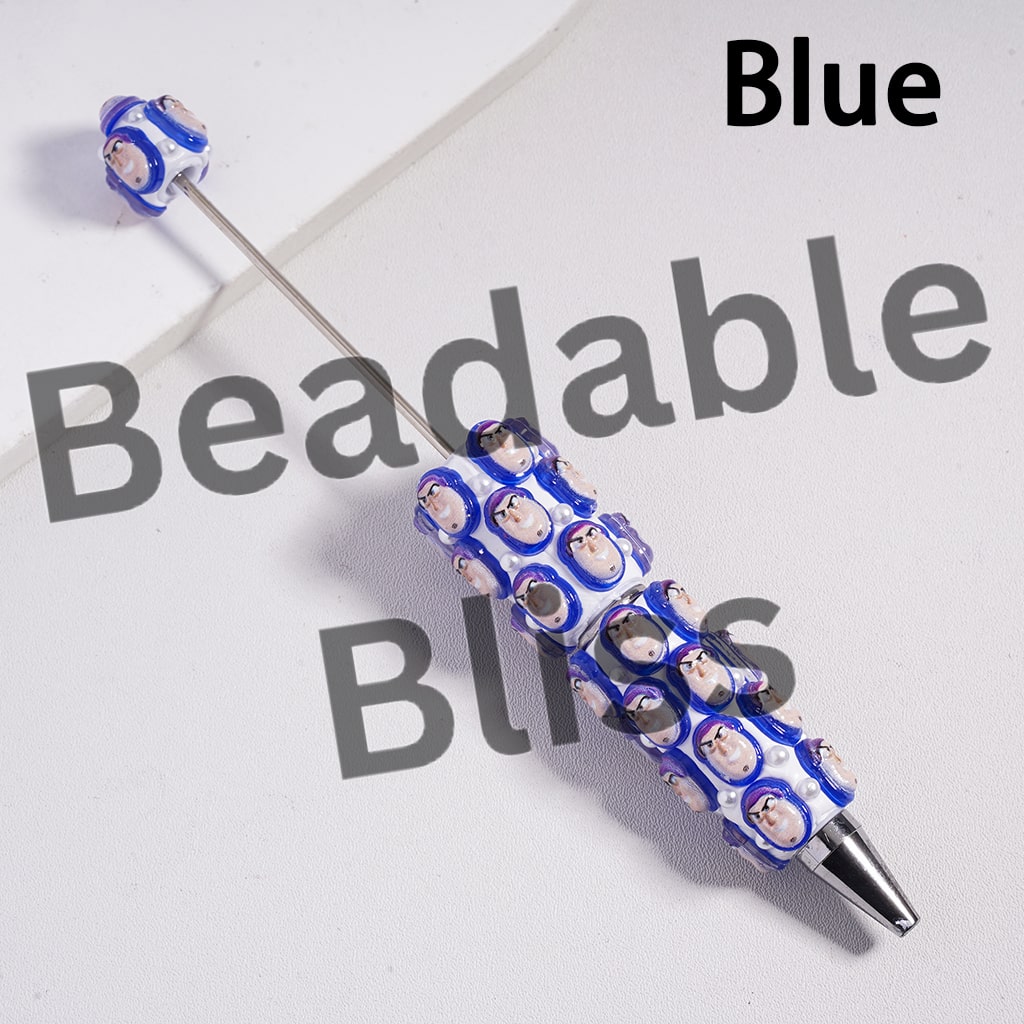 Beadable Clay Pen with Cute Toy Characters Series and White Pearls