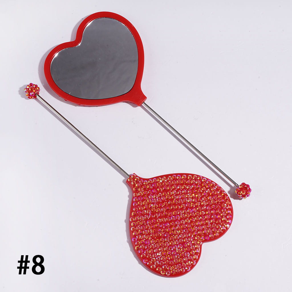 DIY Beadable Heart Shape Mirror with Sparkling AB Rhinestones, Hand-Held Make Up Mirror, 162MM Long, Multi-Color