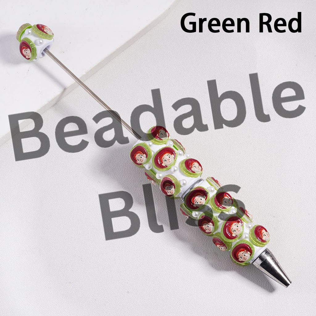 Beadable Clay Pen with Cute Toy Characters Series and White Pearls
