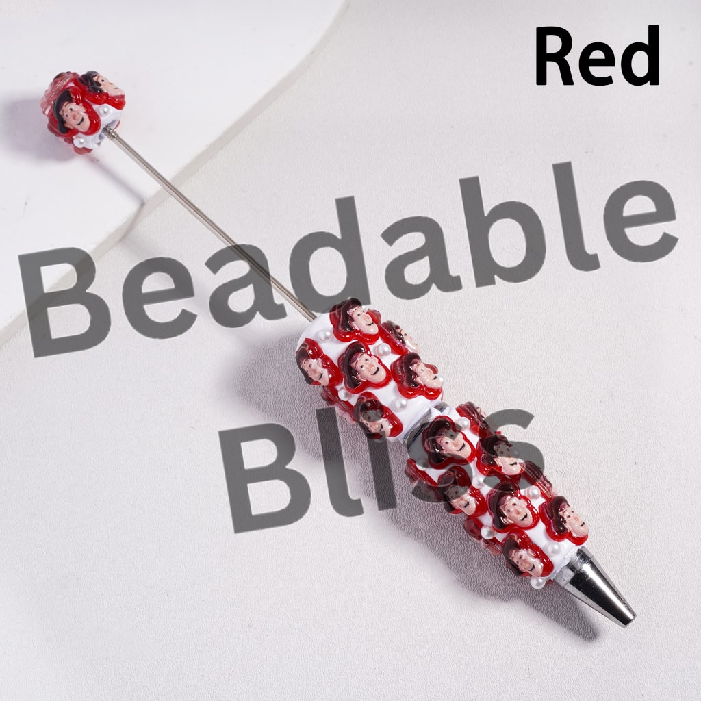 Beadable Clay Pen with Cute Toy Characters Series and White Pearls