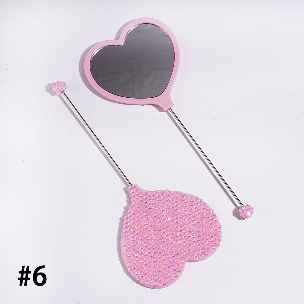 DIY Beadable Heart Shape Mirror with Sparkling AB Rhinestones, Hand-Held Make Up Mirror, 162MM Long, Multi-Color