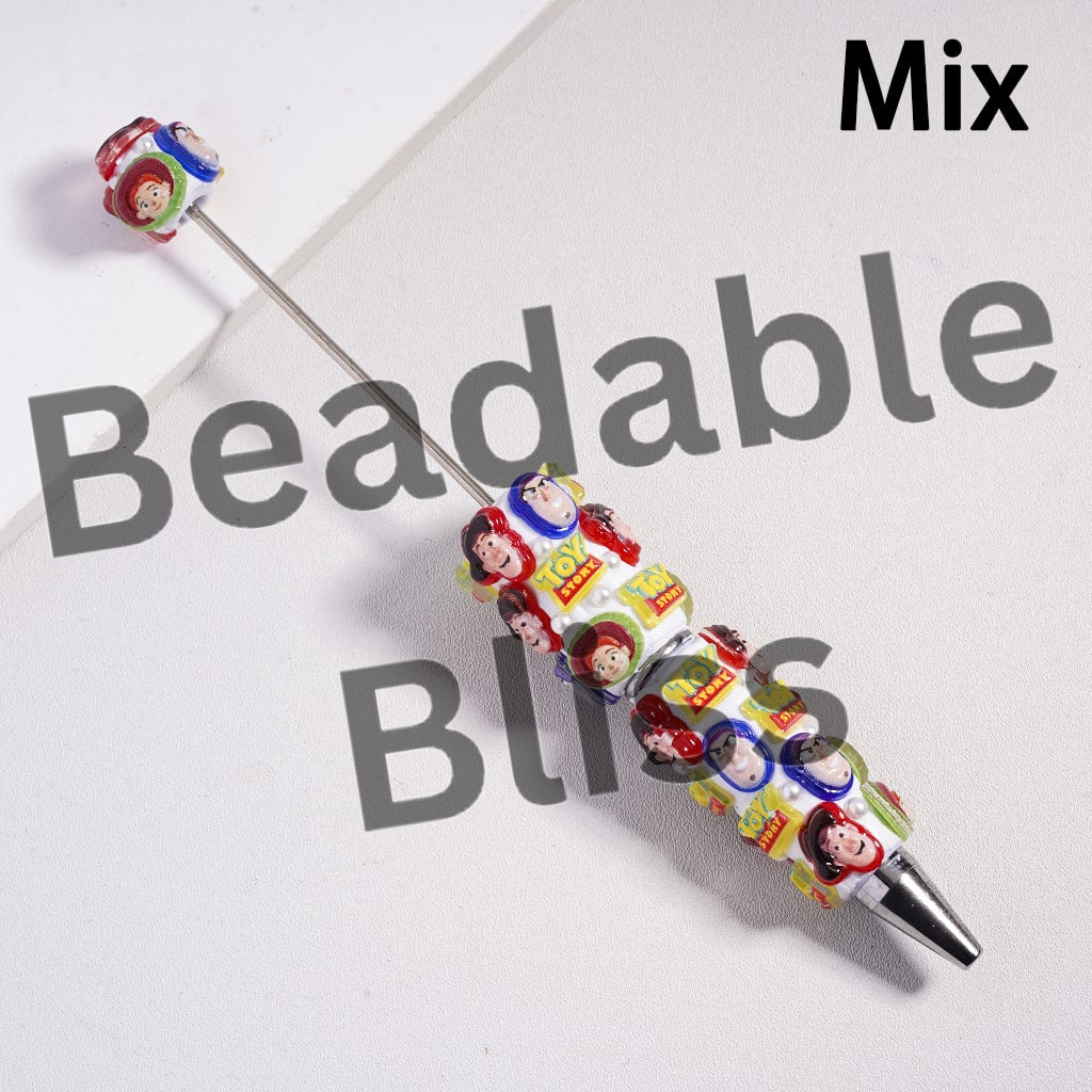 Beadable Clay Pen with Cute Toy Characters Series and White Pearls
